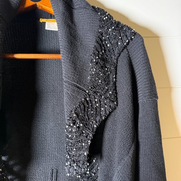D. Exterior Black Open Front Cardigan with Embellishments Size Large - Picture 6 of 9